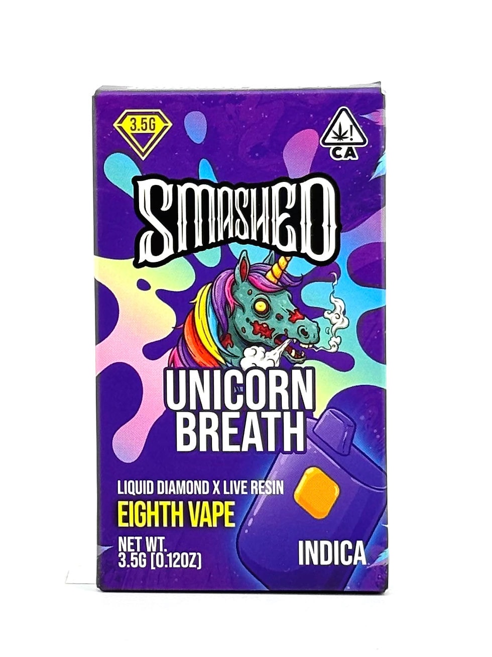 3.5g Unicorn Breath INDICA Liquid Diamond x Live Resin Disposable Vape by Smashed