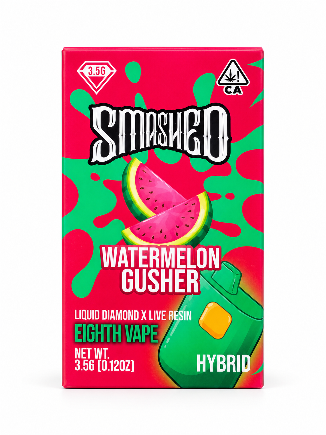 3.5g Watermelon Gusher HYBRID Liquid Diamond x Live Resin Disposable Vape by Smashed